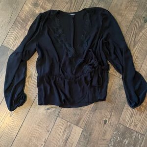 Express black lace wrap blouse